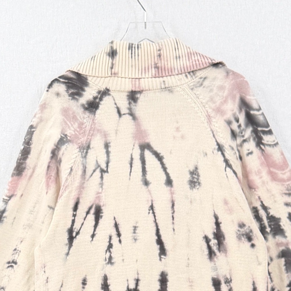CYNTHIA ASHBY Frank Tie Dye Cardigan Women Medium Cream Gray Open Front Sweater - Picture 5 of 13